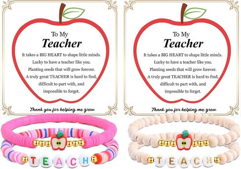BOCHOI Teacher Appreciation Gifts for Women, 4Pcs Teacher Apple/Bee Bracelets, End of the Year Thank You Retirement Graduation Teachers Gifts from Student in Saudi Arabia