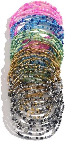 Caiyao 36Pcs Colorful Elastic Seed Beaded Bracelets Set Bohemia Multilayer Rainbow Beaded Stretch Bracelet Anklet Adjustable Glass Beads Wristbands for Women Summer Beach Boho Vaction Jewelry in Kuwait