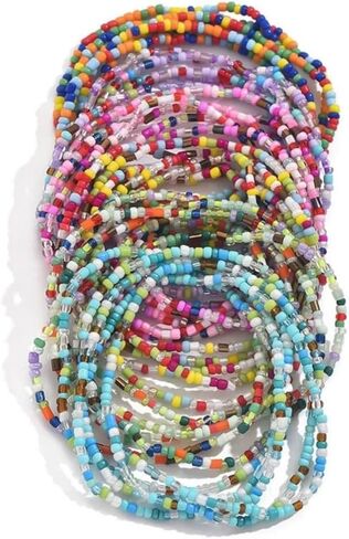 Caiyao 36Pcs Colorful Elastic Seed Beaded Bracelets Set Bohemia Multilayer Rainbow Beaded Stretch Bracelet Anklet Adjustable Glass Beads Wristbands for Women Summer Beach Boho Vaction Jewelry in Kuwait