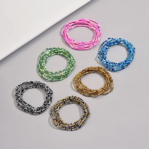 Caiyao 36Pcs Colorful Elastic Seed Beaded Bracelets Set Bohemia Multilayer Rainbow Beaded Stretch Bracelet Anklet Adjustable Glass Beads Wristbands for Women Summer Beach Boho Vaction Jewelry in Kuwait
