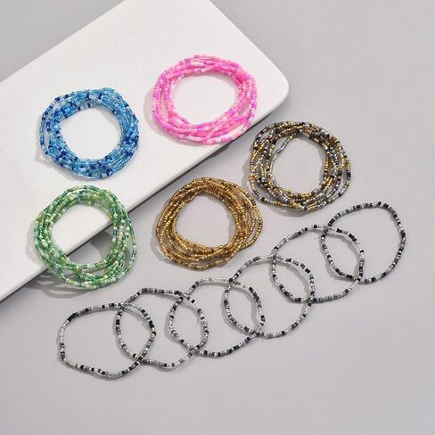 Caiyao 36Pcs Colorful Elastic Seed Beaded Bracelets Set Bohemia Multilayer Rainbow Beaded Stretch Bracelet Anklet Adjustable Glass Beads Wristbands for Women Summer Beach Boho Vaction Jewelry in Kuwait