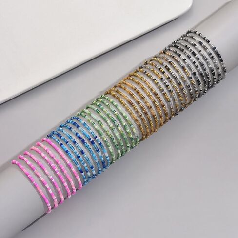 Caiyao 36Pcs Colorful Elastic Seed Beaded Bracelets Set Bohemia Multilayer Rainbow Beaded Stretch Bracelet Anklet Adjustable Glass Beads Wristbands for Women Summer Beach Boho Vaction Jewelry in Kuwait