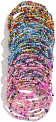Caiyao 36Pcs Colorful Elastic Seed Beaded Bracelets Set Bohemia Multilayer Rainbow Beaded Stretch Bracelet Anklet Adjustable Glass Beads Wristbands for Women Summer Beach Boho Vaction Jewelry in Kuwait
