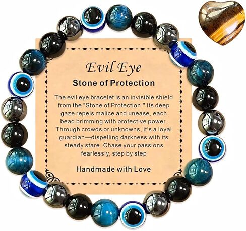 8mmTriple Protection Bracelets for Men Women &Crystal Healing Stones, Evil Eye Bracelet, Tigers eye,Obsidian,Hematite Bracelets for Pulseras Para Hombres Mujer Mom Mothers Day Gifts in Saudi Arabia