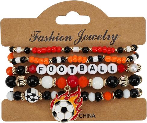 Soyzvteo World Soccer Game-day Cup Bracelet Football Accessories Jewelry Colorful Multilayer Beaded Stretch Bracelets for Women Men in Saudi Arabia