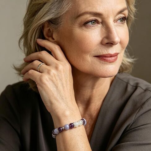 Menopause Bracelet For Women, 8CM Natural Stone Amethyst Anxiety Relief Calming Balance Calming Balance Bracelet for Menopause's Support, Hormone Balance Jewelry Gift for Her in Saudi Arabia