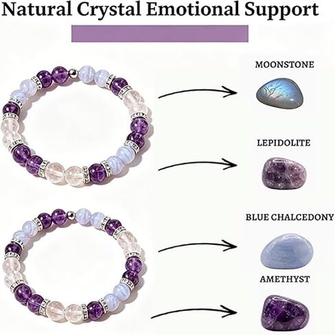 Menopause Bracelet For Women, 8CM Natural Stone Amethyst Anxiety Relief Calming Balance Calming Balance Bracelet for Menopause's Support, Hormone Balance Jewelry Gift for Her in Saudi Arabia