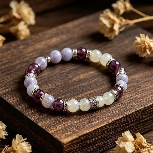 Menopause Bracelet For Women, 8CM Natural Stone Amethyst Anxiety Relief Calming Balance Calming Balance Bracelet for Menopause's Support, Hormone Balance Jewelry Gift for Her in Saudi Arabia