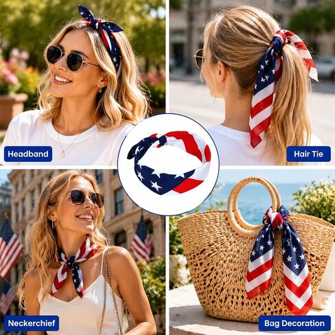 USA 250th Anniversary Bracelet & Bandana Set, 8PCS Patriotic Red White Blue Stackable Beaded Bracelets for Women Teens, 4th of July Independence Day Accessories & Gifts in Kuwait