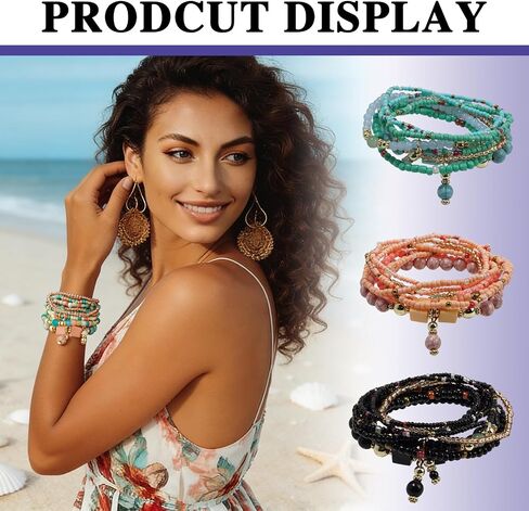 4 Sets Bohemian Stackable Bead Bracelets, Multilayer Stretch Colorful Beaded Strand Bracelets Handmade Boho Style Jewelry, Fashion Accessories for Women Daily Wear Vacation Parties Gifts in Saudi Arabia
