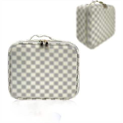 Makeup Bag,3 Pcs Brown Checkered Bags Set,Portable with Adjustable Partition,Large Capacity Pouch for Travel Cosmetic Organizer, Coin Purse, Waterproof, Toiletries,Designer for Gift,Checkered in Saudi Arabia