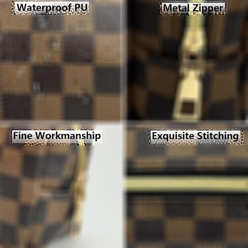 Makeup Bag,3 Pcs Brown Checkered Bags Set,Portable with Adjustable Partition,Large Capacity Pouch for Travel Cosmetic Organizer, Coin Purse, Waterproof, Toiletries,Designer for Gift,Checkered in Saudi Arabia