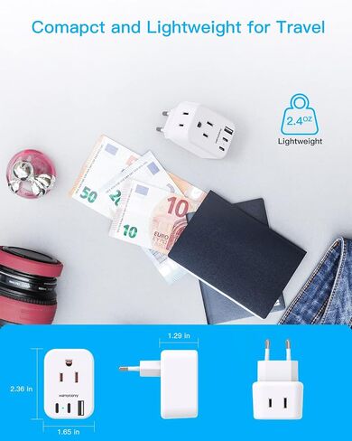 European Travel Plug Adapter for International, HANYCONY Italy Spain Power Adapter 2 Outlets 2 USB C Ports, Type C Adapter Travel Cruise Essentials for US to Most Europe France Germany EU, 2 Pack in Saudi Arabia
