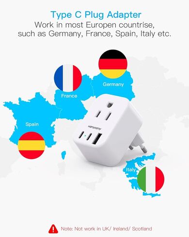 European Travel Plug Adapter for International, HANYCONY Italy Spain Power Adapter 2 Outlets 2 USB C Ports, Type C Adapter Travel Cruise Essentials for US to Most Europe France Germany EU, 2 Pack in Saudi Arabia