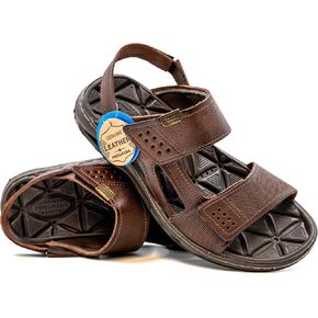 PEGADA Leather Sandals, Brown, Slip On, Anatomical Insole, Amortech Technology Cushioning, Casual Walking Sandals, Model 133206, Perforated Genuine Leather in Saudi Arabia