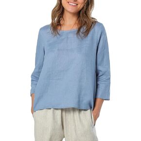 Amazhiyu Women's 100% Linen 3/4 Sleeve Blouse Crew Neck Loose Fit Summer Casual Tops in Saudi Arabia