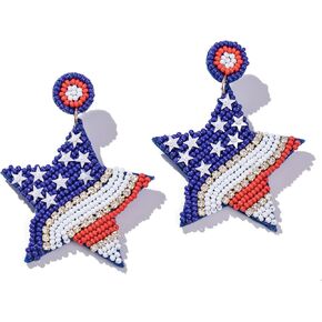American Flag Dangle Earrings Beaded - Handmade 4th of July Patriotic Earrings, Independence Day Accessories in Saudi Arabia