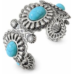 Western Cuff Bracelet for Women, Vintage Engraved Open Bangle with Turquoise Color Faux Stone Accent, Southwestern Cowgirl Country Jewelry Gift in Saudi Arabia