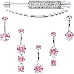 Hoeudjo Surgical Steel Extra Long Belly Button Rings For Women 14G Hypoallergenic Navel Piercing Jewelry Internally Threaded Belly Ring Bar Length 10mm 12mm 14mm 16mm Set With Taper Tool Ball Grabber in Kuwait
