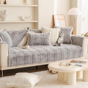 Upgraded Couch Covers - Imitation Rabbit Plush Couch Covers Soft Non Slip Sofa Slipcover L Shape 1-4 Seater Sofa Cover Washable Sofa Protector Cover Pets Friendly Sectional Couch Cover(Beige,Pillowcas in Kuwait