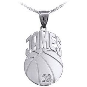 Personalized Basketball Sport Charm - Name and Number - Sterling Silver - Made in USA in Saudi Arabia