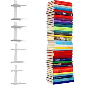 6 Tier Invisible Floating Bookshelves for Wall,Heavy Duty Floating Book Shelves, Metal Book Organizers Vertical Spine Book Tower for Home Office, 3 Pack(White) in Saudi Arabia