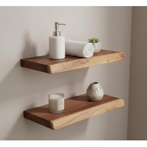Set of 2 - Live Edge Solid Wood Floating Shelves – 24″×8″×1.5″ in Saudi Arabia