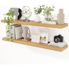 Floating Shelves for Wall, 48 inch Oak Floating Shelves 2 Packs, 9.3in Deep Wall Mounted Floating Shelf, Extra Long Storage Shelf for Living Room, Bathroom, Kitchen, Office, Floating TV Stand in Kuwait