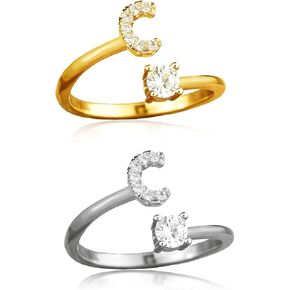 ABJFJE Adjustable Gold Silver Letter Rings for Women Dainty Crystal Zircon Initial Stackabl Ring Fashion Unique Jewelry Gift 2Pcs in Kuwait