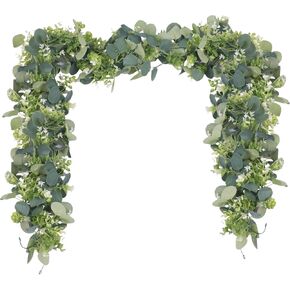 2 Pack Eucalyptus Garland 6 FT Artificial Greenery Garland Faux Silver Dollar Leaves Fake Hanging Eucalyptus Leaves Garlands Vines for Wedding Party Table Runner Room Home Mantle Decor in Saudi Arabia