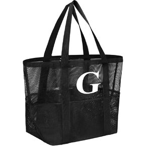 Personalized Mesh Beach Bag for Women - Waterproof Initial Tote Bag for Family Travel, Toys, Vacation Essentials in Saudi Arabia