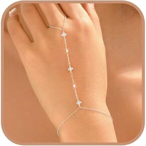 925 Sterling Silver Flower Rings Bracelet Hand Chain for Women 14K Gold Plated Dainty CZ Stackable Bracelet Trendy Hibiscus Flower Link Charm Chain Body Ring Bracelets Jewelry Wedding Summer Beach Gifts in Saudi Arabia