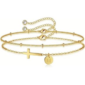 Cross Bracelet Set for Women, 18K Gold Plated Stainless Steel, Minimalist Cross & Initial Letter Charm, Adjustable Layered Bracelets with Gift Box and Inspirational Cards in Saudi Arabia
