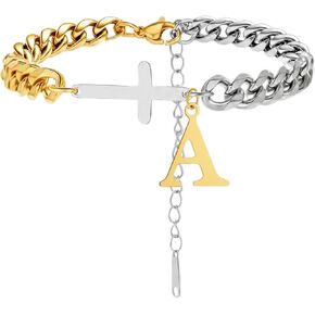 Initial Cross Bracelets for Women Men 14K Gold Plated Stainless Steel letters Faith Bracelets Non Tarnish First Communion Christian Jewelry Gifts in Kuwait