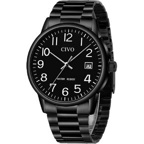 CIVO Watches for Men Analog Quartz: Waterproof Watch with Numeral Dial Easy to Read for Seniors Low-Vision - Black Dress Mens Wrist Watch Stainless Steel - Gifts for Husband Father at Birthday in Kuwait
