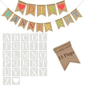DIY 50 Banner Kit with 49 Letters Make Your Own Personalized Burlap Banner with Alphabet Letters for Daily Use Baby Showers Rustic Weddings Birthdays Parties Holidays Occasions in Saudi Arabia