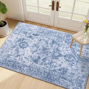 8x10 Area Rugs for Living Room, Large Washable Vintage Blue Living Room Rug, Soft Non-Slip Stain Resistant Throw Carpets for Dining Room Bedroom Office Farmhouse Home Decor, Blue in Saudi Arabia