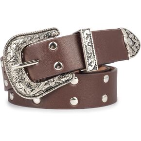 Western Belts for Women Adjustable Vintage Studded Belt Cowboy Cowgirl Belts Engraved Buckle Belt for Jeans Dresses in Saudi Arabia