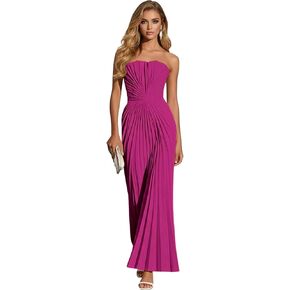 Strapless Bridesmaid Dress Pleated Chiffon Long Formal Prom Dress for Cocktail Party Gowns in Saudi Arabia