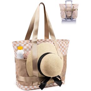 Large Beach Tote bag for Women - Waterproof Sandproof with Zipper & Wet Compartment, 8 Pockets for Travel, Pool in Saudi Arabia