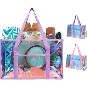 حقيبة يد Vexillum Iridescent Clear Tote، حقيبة شاطئ مقاومة للماء ومقاومة للرمل مع سحاب لصالة الألعاب الرياضية والسفر والتسوق in Kuwait