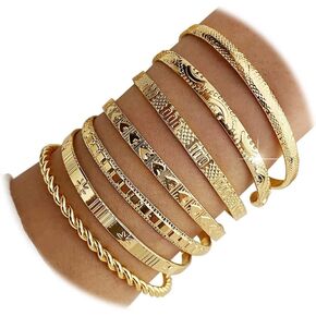 KISS WIFE Golden Bangles for Women, Adjustable Bangle Bracelets, Multi Layer Open Stackable Cuff Bracelet Set, Fashion Accessories Jewelry Gifts for Women in Kuwait