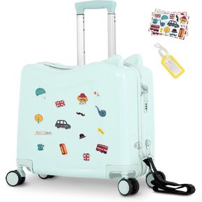 advwin 20" Kids Ride-On Travel Suitcase, Cute Ear Toddler Carry on Luggage with Spinner Wheels & Anti-Lose Rope, Lightweight Trolly Luggage with Combination Lock (Pink Rope) in Saudi Arabia