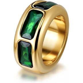Wide Dome Band Bold Ring Chunky Green Zircon Cocktail Ring Stackable Statement Jewelry for Women Size 7 in Saudi Arabia