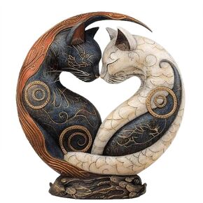 Black and White Yin Yang Cat for Home Decor, Cat Figurines Resin Room Decoration, Retro Cats Animal for Bookshelf Office Table, Gifts for Women Mom Cat Lovers in Saudi Arabia