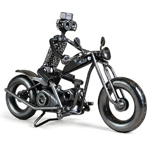 Handmade Metal Welded Chopper Motorcycle Sculpture with Robot Rider | 11-Inch Steampunk Industrial Nut & Bolt Mechanic Desk Decor | Unique Birthday & Retirement Office Gift for Bikers and Engineers in Kuwait