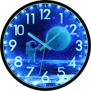 JoFomp Glow in The Dark Wall Clock 12 Inch, Silent Lighted Wall Clocks Battery Operated, Astronaut Night Light Wall Clock for Bedroom, LED Sound Control Light Up Wall Clocks for Living Room Decor in Saudi Arabia