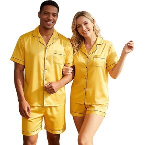 VS&LLWQ Couples Satin Pajamas Matching Sets-Women&Men Short Sleeve Button Down 2 Piece Silk Pjs Sets|Summer Gifts in Saudi Arabia