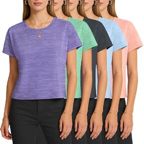 HovSiyla 5 Pack Women Crop Tops Short Sleeve Workout Athletic Gym Running Hiking Sports Tees Breathable Casual Loose T Shirts in Saudi Arabia