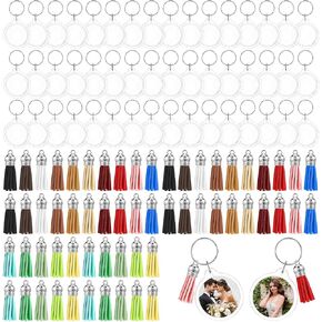 60 Pcs Acrylic Photo Frame Keychain with Tassels, Double Sided Acrylic Picture Frame Keyrings, Snap-In Custom Insert Photo Keyring Clear Blank Picture Keyring in Saudi Arabia